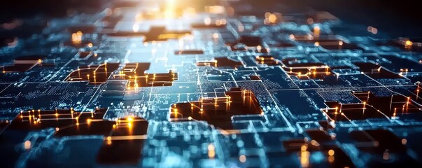 Poster - Abstract technology background with glowing lines and circuit patterns, representing digital connections and modern innovations in the tech industry