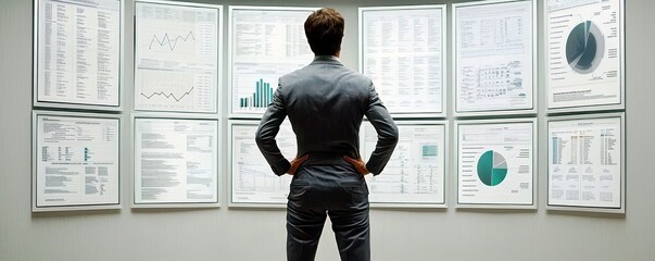 Poster - Business Professional Analyzing Data Charts and Graphs in Modern Office Environment with Informative Displays and Analytical Insights