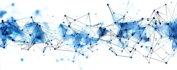 Poster - Abstract Blue Geometric Network with Connecting Dots and Lines Creating an Artistic Digital Background for Technology and Innovation Concepts