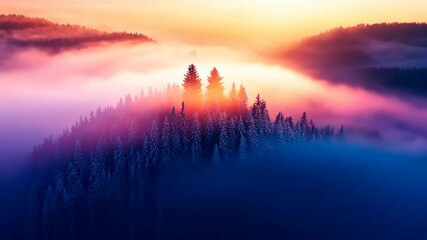 Wall Mural - forest with sunlight and fog