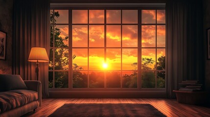 Wall Mural - Sunset view from a living room window.