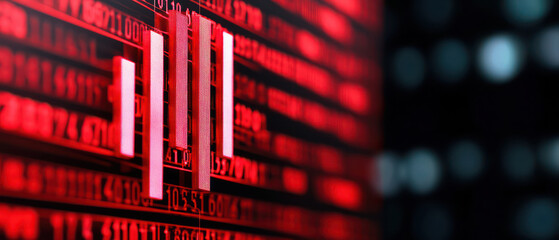 Poster - Close up of red stock market display showing fluctuating data and trends