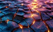Abstract cracked desert floor, intricate patterns of dry earth shifting into surreal formations, rugged textures with glowing highlights, natural intensity,