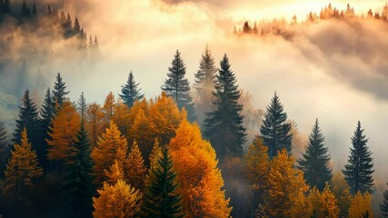 Wall Mural - forest with sunlight and fog