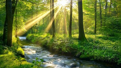 Wall Mural - forest with sunlight and fog