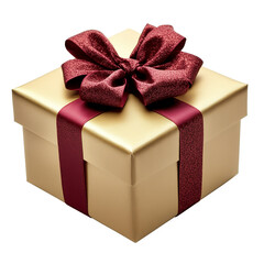 Wall Mural - png cut out golden gift box with red ribbon isolated on empty transparent background. christmas holi