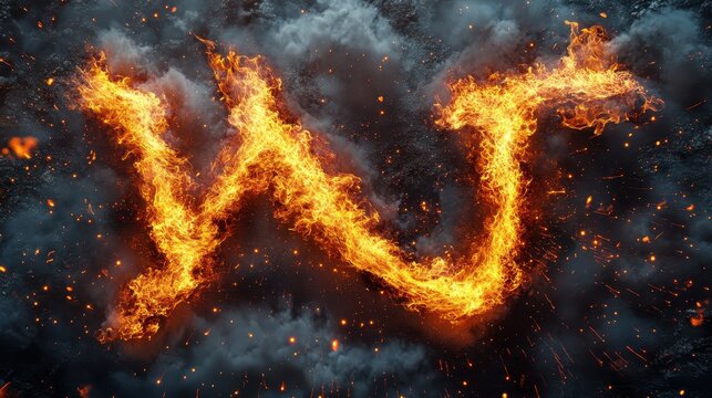 Letters made entirely from swirling fire and sparks.