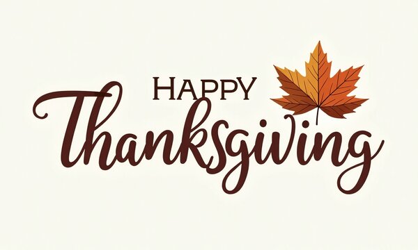 Thanksgiving typography elegant cursive lettering autumn leaf accent