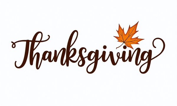Thanksgiving typography elegant cursive lettering autumn leaf accent