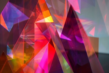 Poster - Light is refracting through colorful transparent triangular shapes, creating an abstract composition