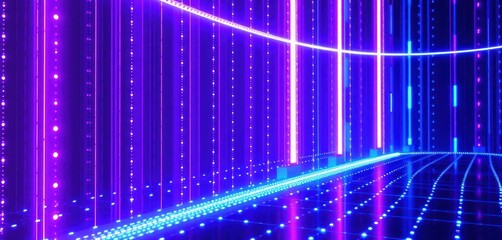 Poster - abstract futuristic tech background with vibrant purple, blue gradient lights in vertical lines. glo