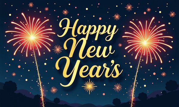 Festive New Year s greeting card golden calligraphy