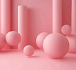 © traw - Abstract pink background with spheres and cylindrical elements closeup pink matt shapes minimalist style highresolution photography