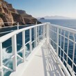 © Far - White metal railing of a vessel with a background of the beautiful sea of Crete, sea, vessel