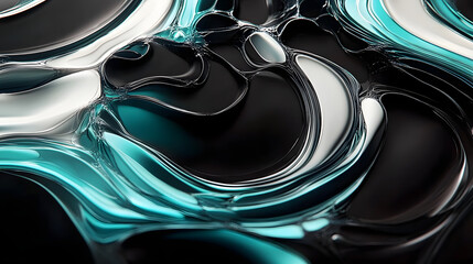 Poster - abstract 4k wallpaper. liquid fluid, black dark marble, obsidian, with blue, aqua, teal ripples. mod