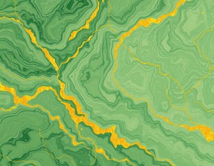 Poster - Abstract illustration vibrant emerald green background with swirling golden lines. Unique design element suitable for modern art projects. Marbled pattern evokes natural stone texture. Background