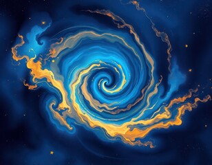 Wall Mural - abstract swirling nebula in dark blue, gold colors. spiral galaxy swirling in deep space. stars scat