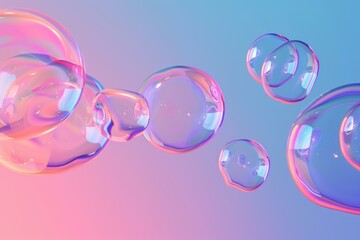 Poster - Soap bubbles are floating on a gradient pastel pink and blue background
