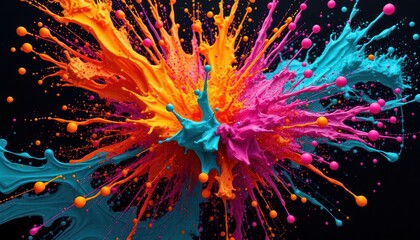 Poster - Vibrant explosion of colorful paints. Dynamic liquid motion, splashes. Creative art background design. Abstract pattern of vibrant hues. Modern design. Suitable for art projects, graphic design,