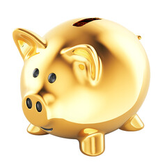 Poster - Golden Piggy Bank, 3D rendering isolated on transparent background