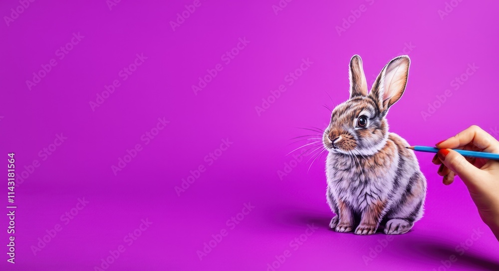 Hand painting realistic rabbit on vivid purple background Stock ...