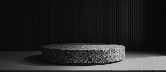 Poster - Minimalistic black and white luxury mockup showcasing a granite stone podium ideal for elegant product presentation and branding display