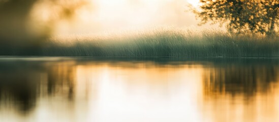 Poster - Serene blurred background with warm tones and reflections enhancing focus on tranquil nature scenery