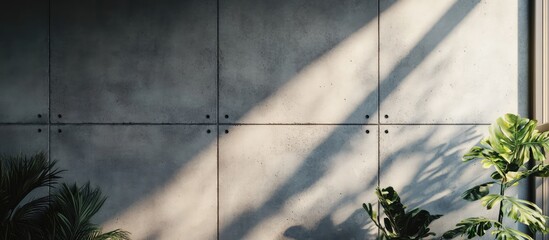 Poster - Textured gray concrete wall with natural light and greenery creating a modern interior design atmosphere perfect for inspiration and decor ideas