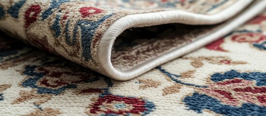 Poster - Elegant folded carpet featuring intricate patterns perfect for enhancing interior decor and enriching living spaces.