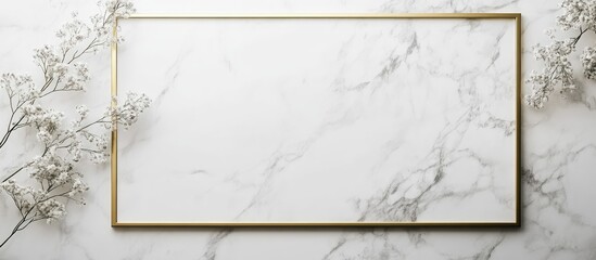 Poster - Elegant golden photo frame on a polished marble surface ideal for decor display and interior design inspiration in stylish settings