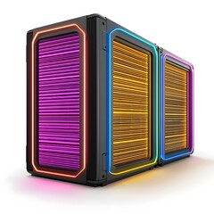 Poster - Colorful Neon-Lit Computer Servers with Abstract Light Patterns
