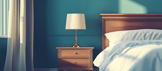 Poster - Elegant bedroom with stylish bedside lamp and soft bedding, ideal for home decor inspiration and luxury interior design ideas