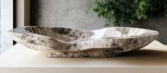 Poster - Elegant marble basin on minimalist table with modern interior design and soft blurred background for contemporary aesthetic decor ideas