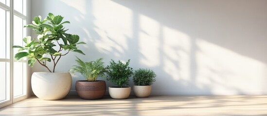 Poster - Stylish indoor plant pots in a sunlit corner creating a serene and welcoming atmosphere for modern interior design