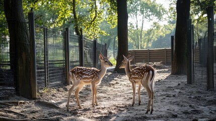 Poster - Fallow deer in natural habitat surrounded by trees in a serene forest environment during daytime