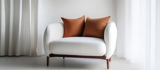 Poster - Minimalist soft furniture with elegant design and cozy cushions against a bright white background for modern interior decor inspiration