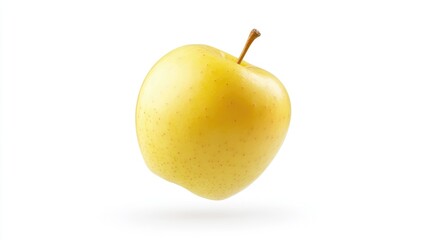 Poster - Falling yellow apple on a white background with clipping path showcasing its texture and color in full depth of field