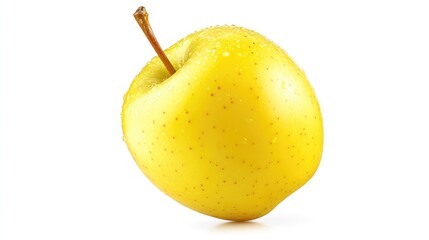 Poster - Fresh yellow apple with water droplets isolated on a white background showcasing vibrant color and detail suitable for food and lifestyle imagery
