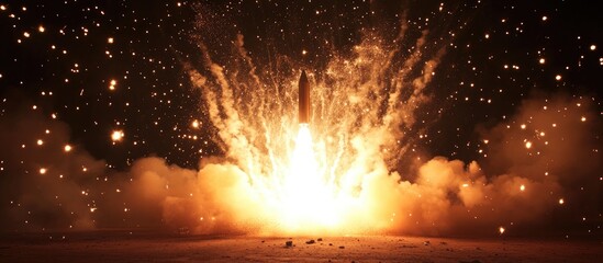 Poster - Spectacular Explosion of Fireworks Rocket Illuminating Night Sky with Sparks and Smoke