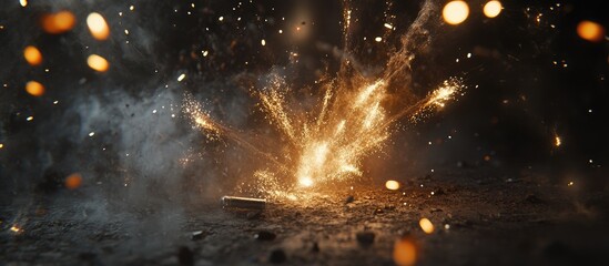 Poster - Explosive Fireworks Display with Bright Sparks and Colorful Effects in Night Sky