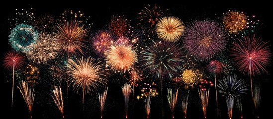 Poster - Vibrant Fireworks Display Celebrating Historic Festival Over Black Sky Background