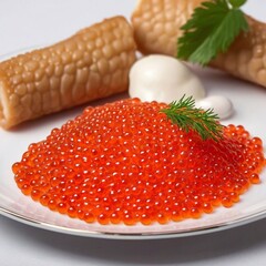 Wall Mural - red caviar on a plate