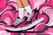 © Halina Berah - A colorful, vibrant illustration showcasing the sneaker journey with waves and movement