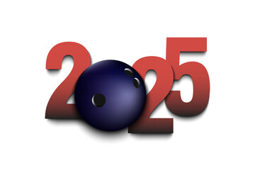 Wall Mural - New Year numbers 2025 and bowling ball on an isolated background. Creative design pattern for greeting card, banner, poster, flyer, party invitation, calendar. Vector illustration