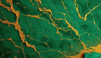 Poster - Luxurious abstract background with dark green, gold marble textures. Emerald swirls, gold powder create luxurious design. Sophisticated style offers opulent aesthetic. Ideal for wallpapers, home