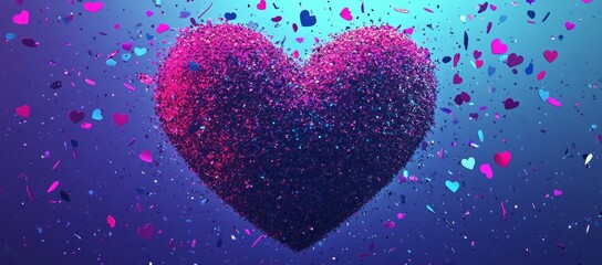 Wall Mural - 3D heart made of glitter and confetti.