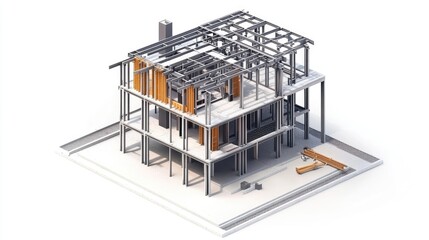 Wall Mural - A 3D model of a partially constructed building showcasing structural elements.