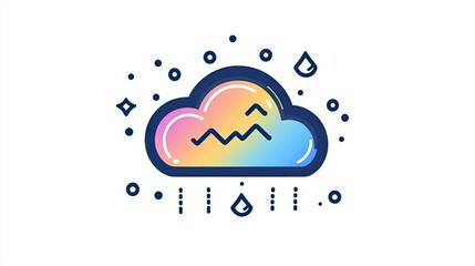 A colorful cloud icon with rain and decorative elements, symbolizing weather.