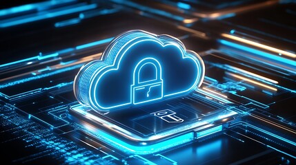 Poster - Secure cloud computing illustrated with futuristic blue tech lock and digital circuit : Generative AI