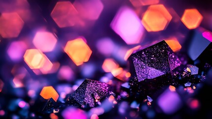 Aufkleber - Vibrant Iridescent Purple and Orange Geometric Crystals Macro Photography : Generative AI